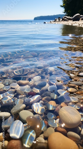 clear water with smooth polished rocks at the bottom