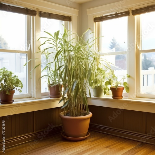 Indoor plants in front of a large window