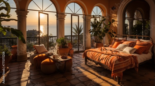 Elegant Mediterranean Villa Overlooking the Ocean © Adobe Contributor