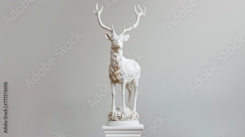 Graceful deer sculpture showcased elegantly on a white pedestal. © Balqees