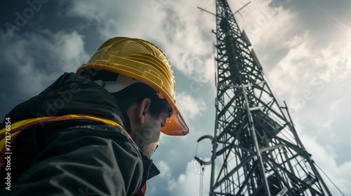 Engineer Inspecting Telecom Site Safety Helmet