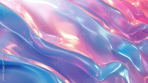 Silken Serenity: 3D holographic waves in calming colors, top-down view.