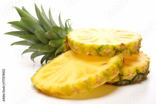 sliced pineapple with green leaves