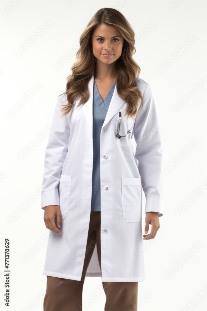 A female doctor in a white lab coat A female doctor in a white lab coat
