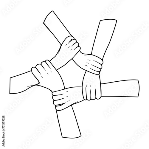 several people holding hands black and white vector, beberapa orang saling berpegangan tangan hitam putih vektor photo