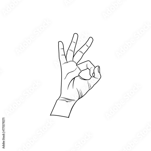 hand gesture of approval or okey vector illustration black and white, simbol ok menyetujui vektor
