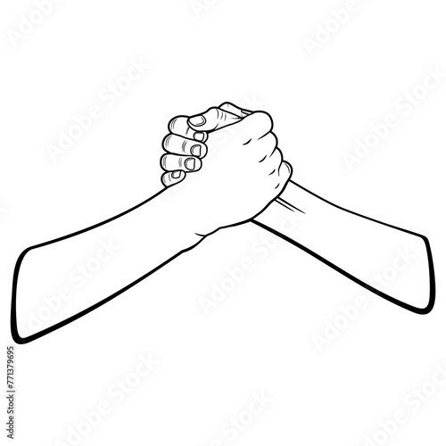 two hands clenched around each other black and white vector, dua tangan saling mengepal saling berkaitan hitam putih vektor