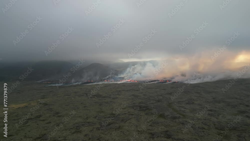 Aerial view of the volcano in Iceland with a lava field, eruption Volcano erupt litli hrutur Iceland Aerial view of the volcano in Iceland with a lava field, eruption Volcano erupt litli hrutur Iceland