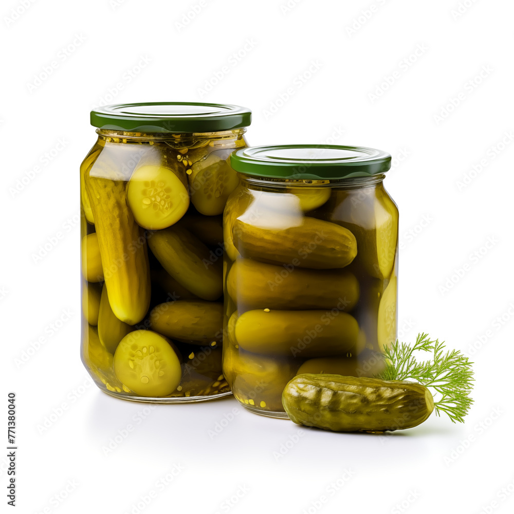 Canned cucumbers on white background Canned cucumbers on white background