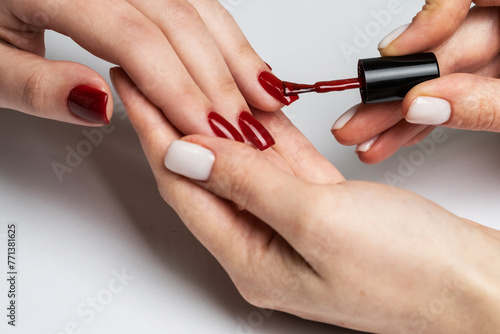 Manicure nail paint pink color