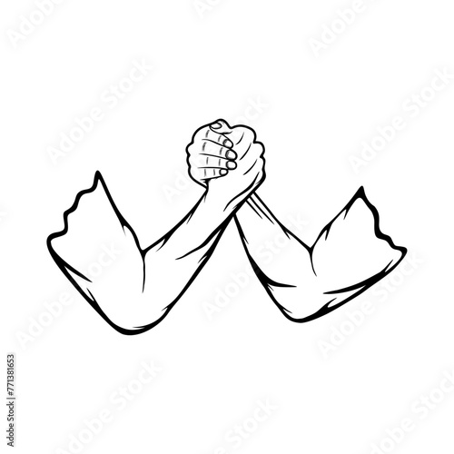 arm wrestling two people with right hand black and white vector illustration photo