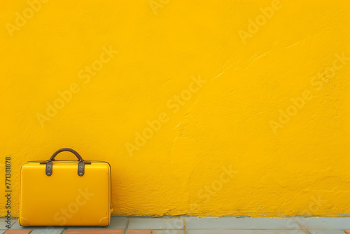 yellow suitcase on a bright yellow wall in the style  a350f4e6-5ef3-40fd-9598-ca8b2a5f05b8 1 photo