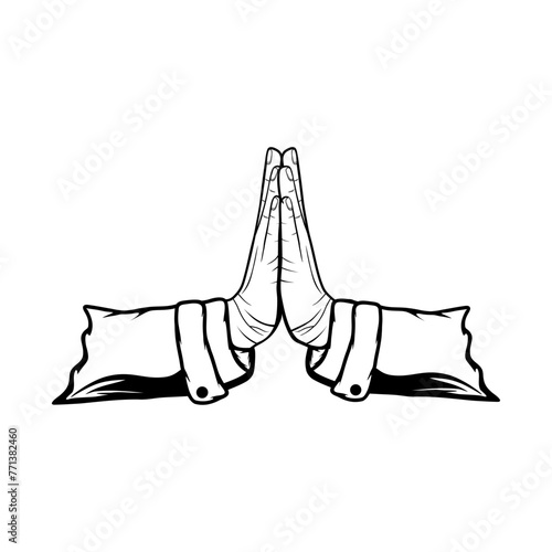 Islamic ramadan hand gestures to apologize physically and mentally black and white vector illustration