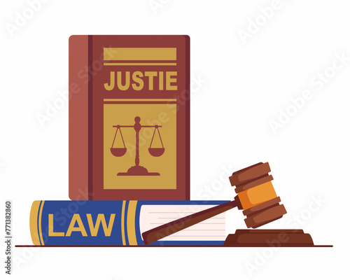 law and justice with gavel judge books law degree education vector illustration