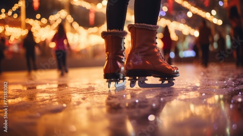 ice skating at christmas market with blurred background