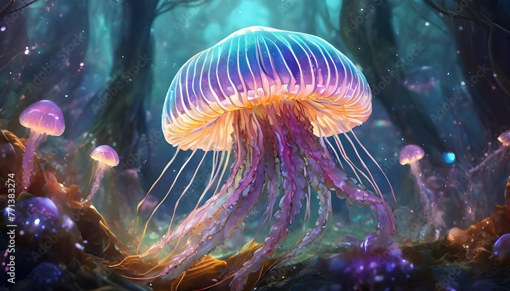 Ultra detailed jellyfish with iridiscent glow Ultra detailed jellyfish with iridiscent glow