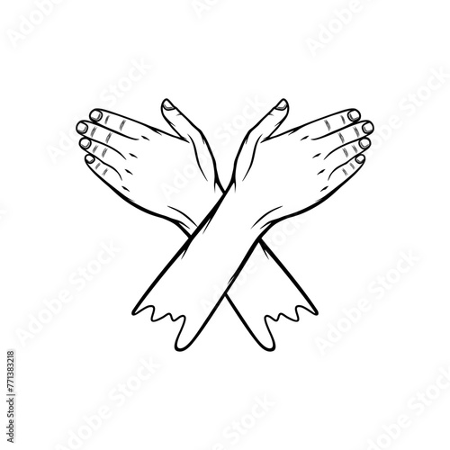 butterfly hug hands gesture black and white vector illustration