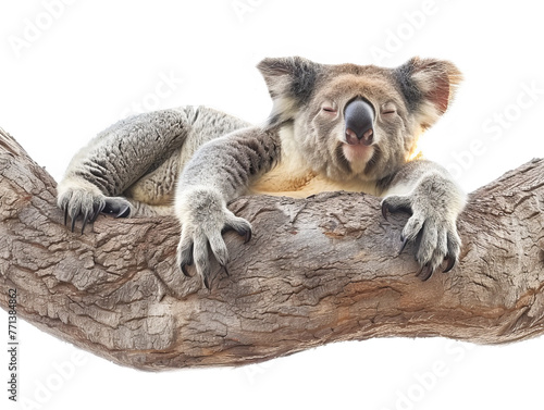 A koala bear lounging in a tree  content after a hearty meal on isolated with transparent concept