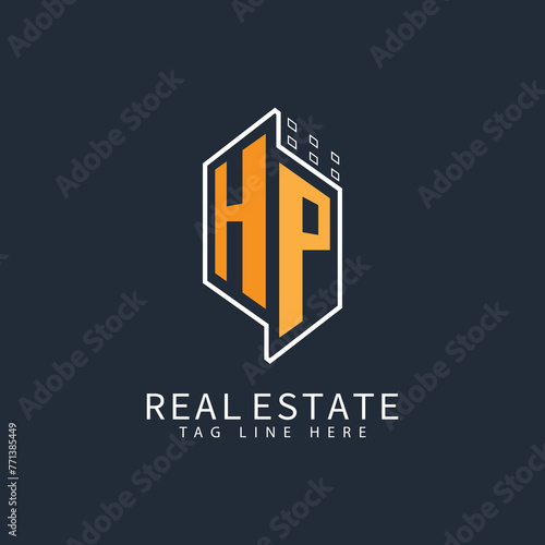 HP initial monogram logo for real estate with home shape creative design. 