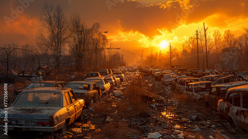 Beneath the relentless glare of a postapocalyptic sun a highway stretches into infinity lined with abandoned cars and bottles the relics of a society driven to destruction by its vices