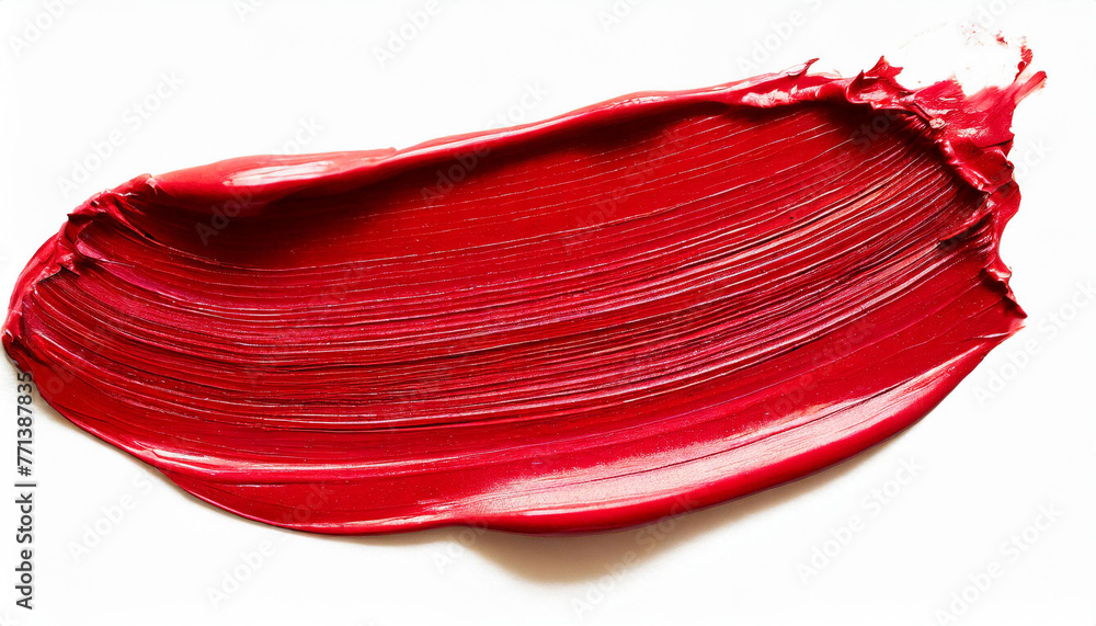 Red lipstick swatch. Textured hand drawn red oil paint brush stroke painting, convex with shadows, isolated on white background Red lipstick swatch. Textured hand drawn red oil paint brush stroke painting, convex with shadows, isolated on white background