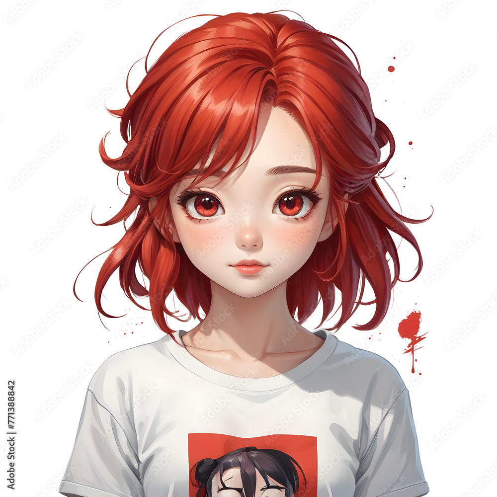 3d vector of beautiful red haired girl wearing a white t-shirt on transparent background 3d vector of beautiful red haired girl wearing a white t-shirt on transparent background