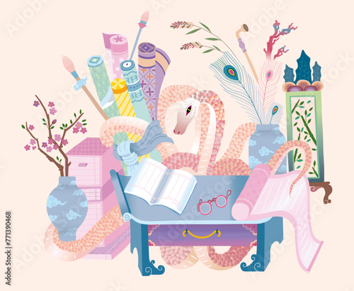 2월_1뱀의서재_동양 일러스트