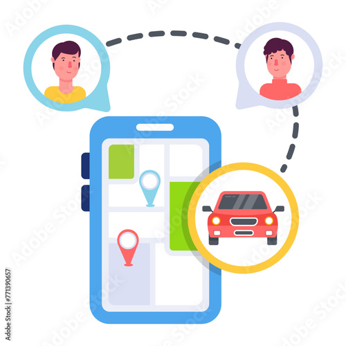 Get this flat icon of a taxi app 