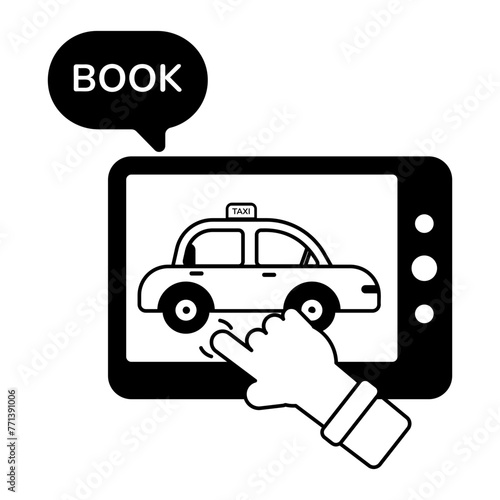 A well-designed glyph icon of online taxi booking 