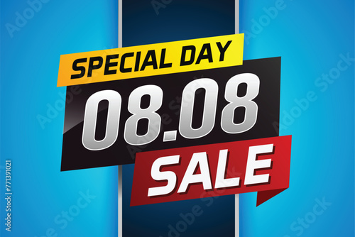 8.8 Special day sale word concept vector illustration with ribbon and 3d style for use landing page, template, ui, web, mobile app, poster, banner, flyer, background, gift card, coupon

