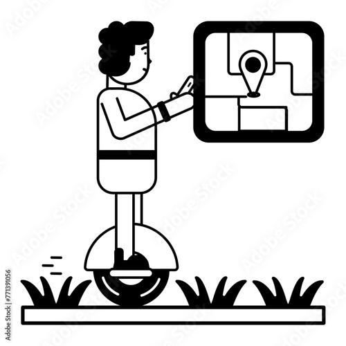 Customizable glyph icon of a man riding unicycle 