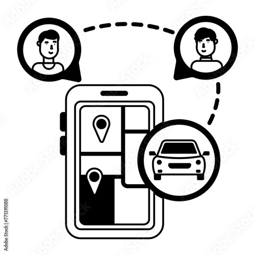 Get this glyph icon of a taxi app 