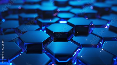 Abstract blue hexagon geometric background with neon light effect