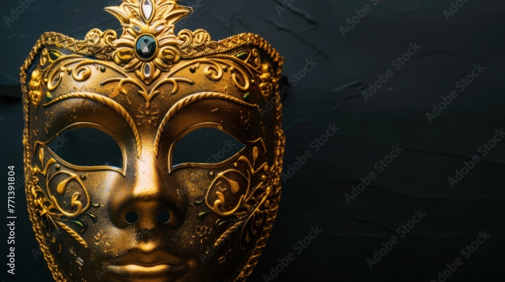Masquerade mask symbolizes Venetian carnival in dark background