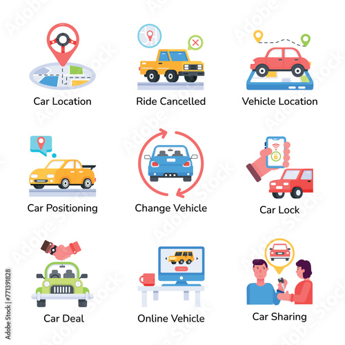 Bundle of Ride Services Flat Icons 

