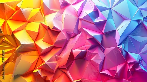 Abstract low polygon geometric shape vibrant color with lighting background