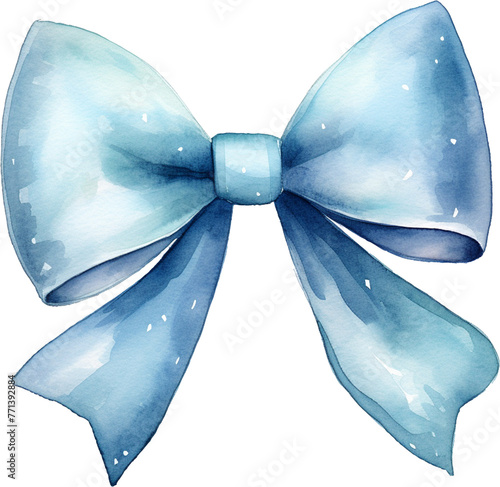 blue watercolor bow on white background