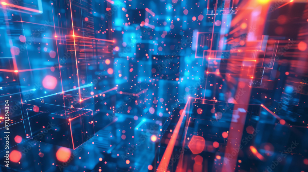 A blue backdrop features a radiant light, structured like a grid with stacks. A blue backdrop features a radiant light, structured like a grid with stacks.