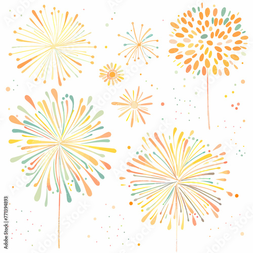 a bunch of colorful fireworks on a white background