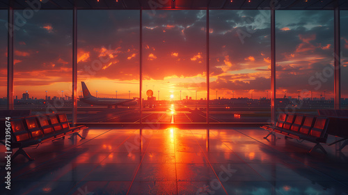 sunset in an airport lounge