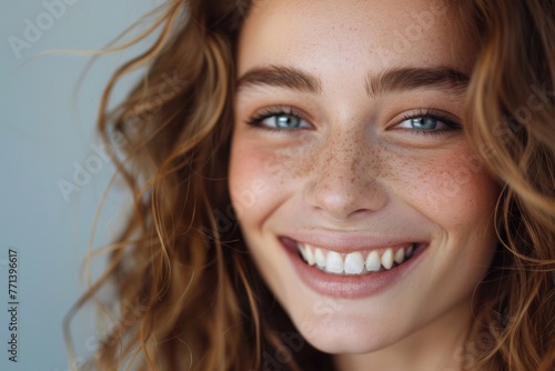 Happy Beautiful Woman. Portrait of Young Woman Looking in Camera with Lovely Smile