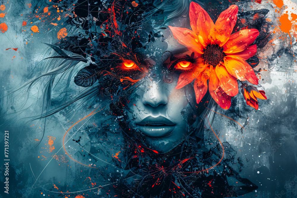 Fototapeta premium Artistic portrait of a woman with a dark and mysterious aura, evoking fantasy and beauty