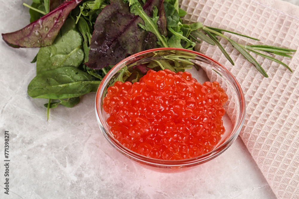 Red caviar in the bowl