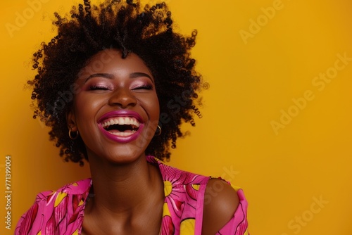 Attractive Young Woman. Beautiful African American Woman Laughing Happily in Colorful Outfit