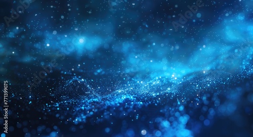Background Abstract Blue. Dark Blue Explosion of Glowing Particles in Abstract Background