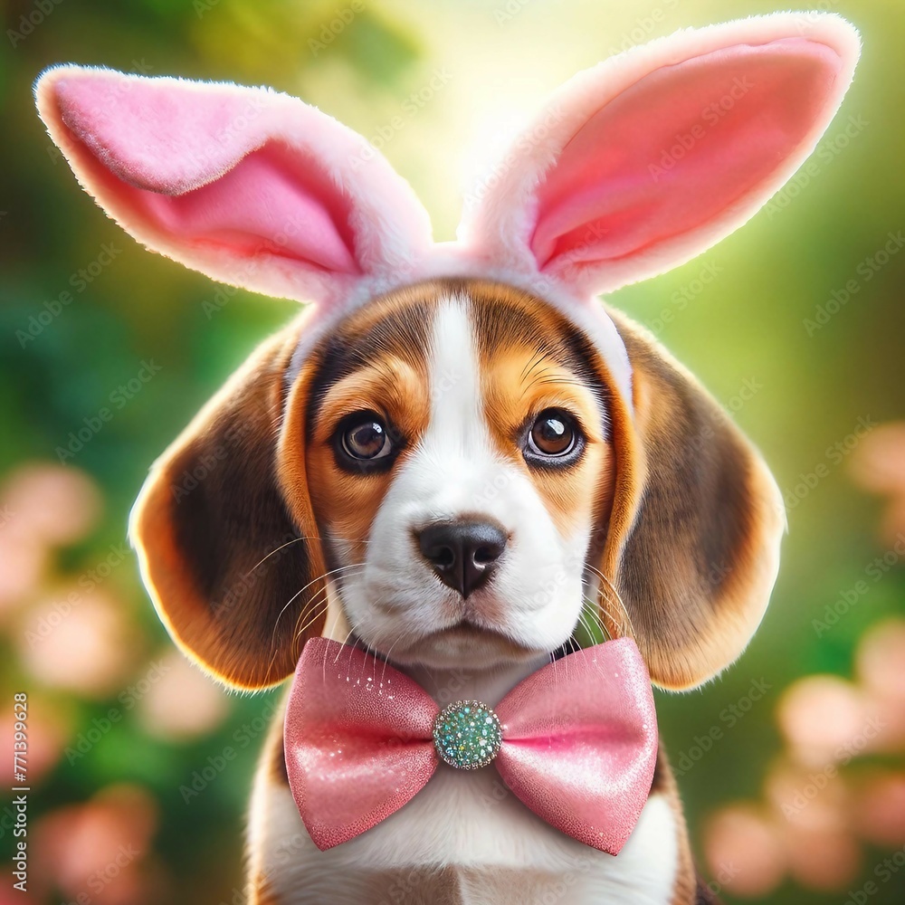 Beagle Dog with Bunny Ears Serene Easter Portrait