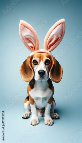 Beagle Dog with Bunny Ears Serene Easter Portrait © DAIN