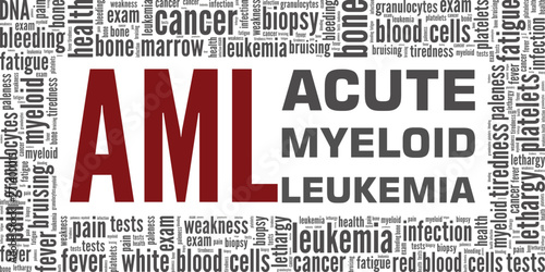 Acute Myeloid Leukemia word cloud conceptual design isolated on white background.