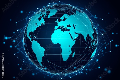 Linear flat vector of a digital globe  surrounded by countless data blocks  symbolizing global connectivity and big data