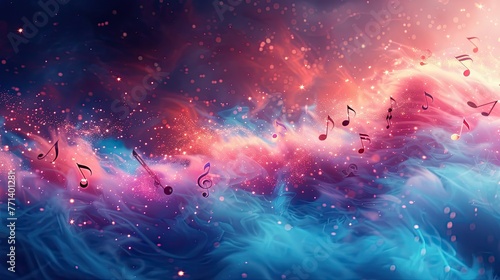 Abstract magical musical notes floating
